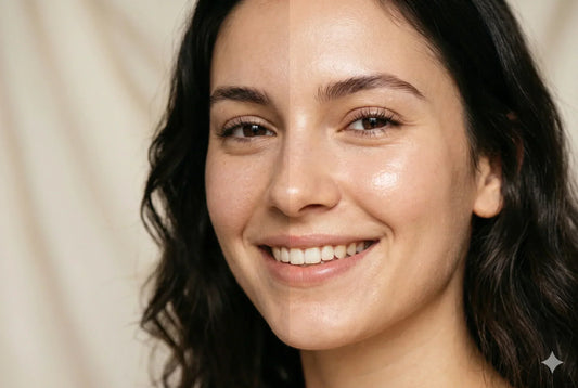 Woman with clear, even-toned glowing skin showcasing results of hyperpigmentation treatment