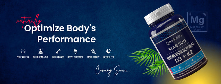 HerbaNutrix’s MagSun features Magnesium Glycinate,D3 and K2, a highly bioavailable form of magnesium that the body can absorb and utilize effectively. As a chelated form, Magnesium Glycinate is well-tolerated by digestive system.
This essential mineral acts a cofactor for over 600 plus enzymatic reactions to support various bodily functions, including promoting muscle relaxation, maintaining a calm and balanced mood, and enhancing sleep quality. Additionally, it reduces occasional stress.
